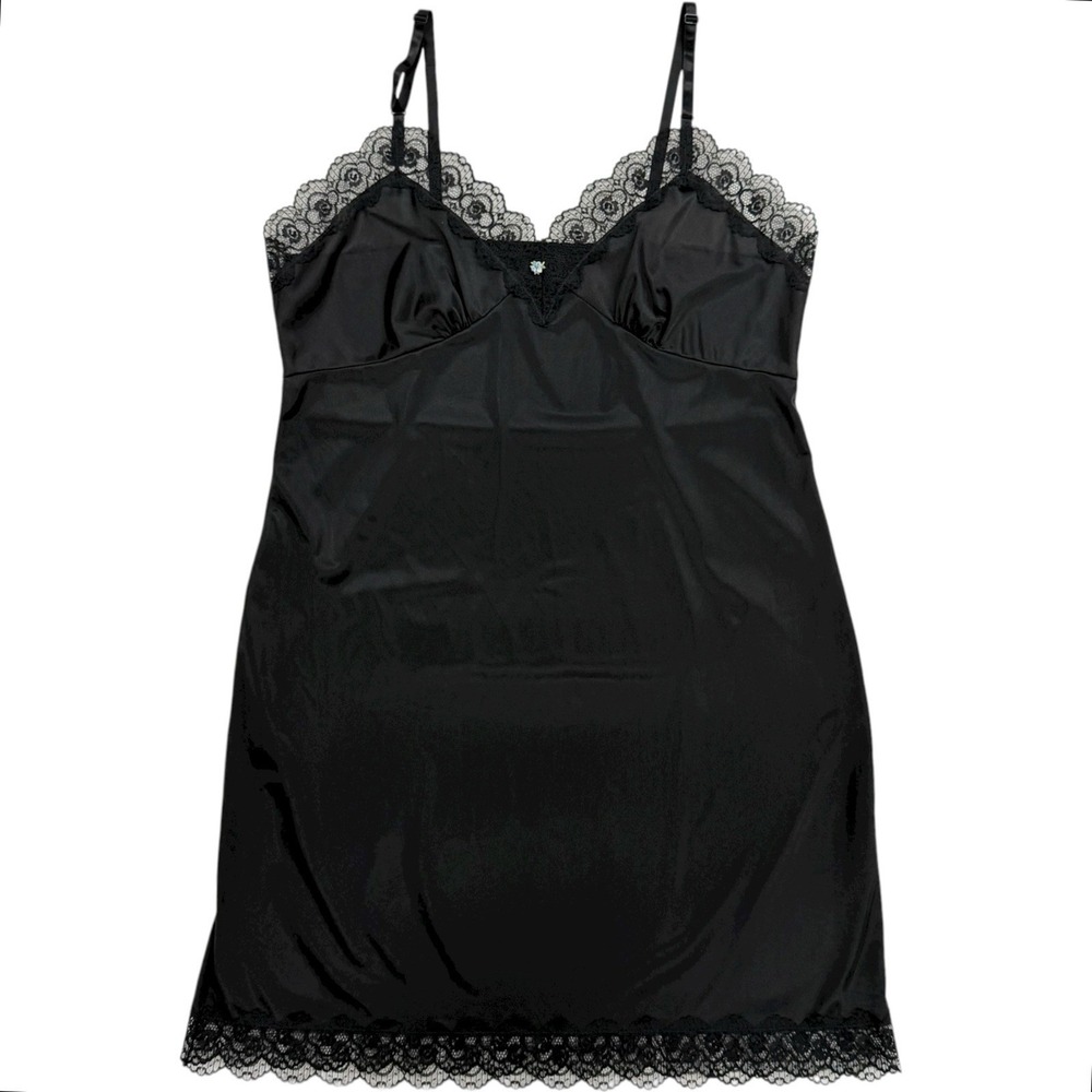 Vintage Sliperfection Size Women's 44 Black Chemise‎ Slip Dress Lace Trim Nylon